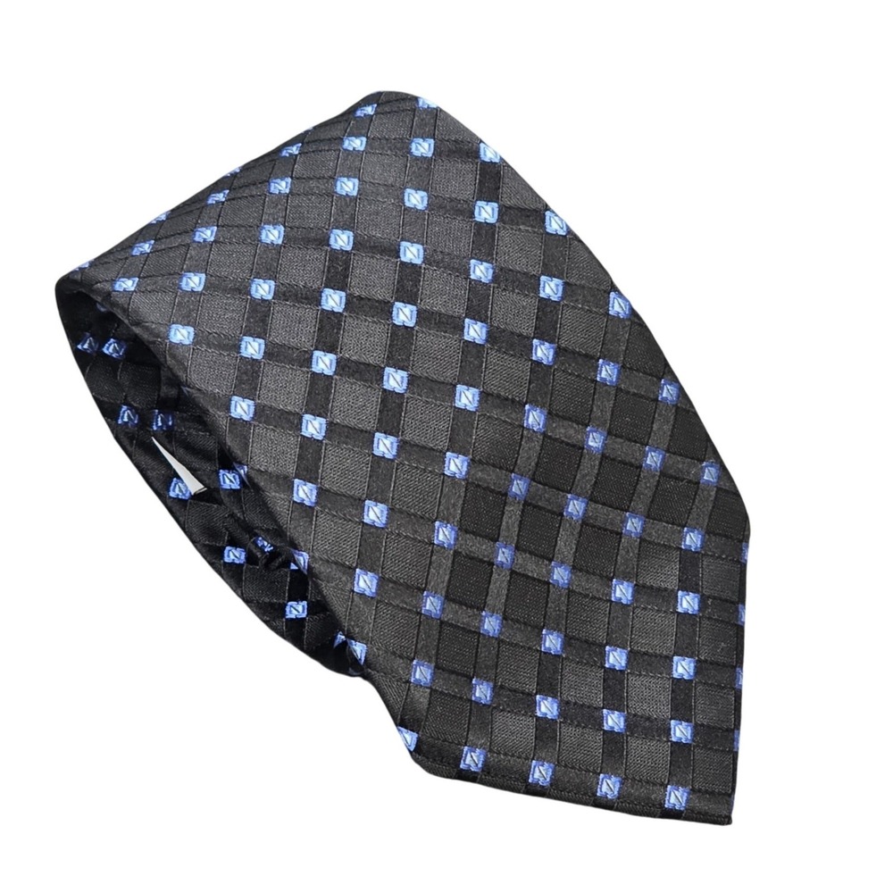 Michael Kors Silk Necktie Men's Black Blue Geometric Checkered Pattern Tie